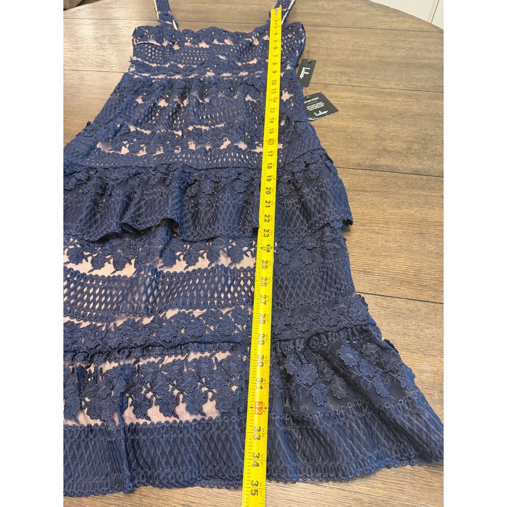 Lulus Remarkable Navy Blue Lace Tiered Midi Dress Square Neck NWT Small - Picture 8 of 8